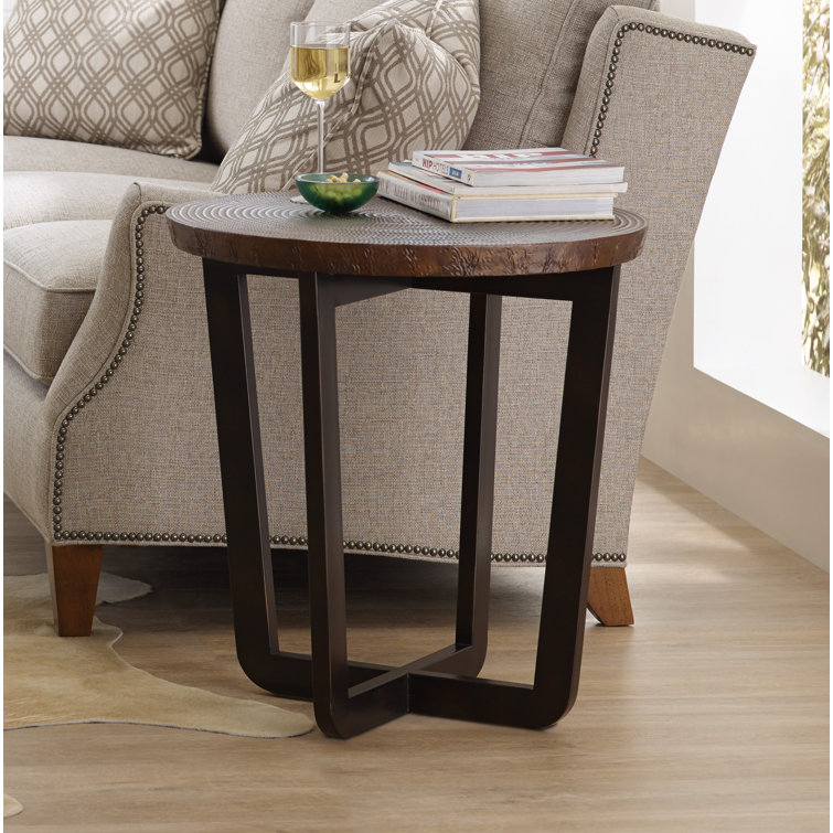 Bronze Copper Round End Table with Textured X-Base