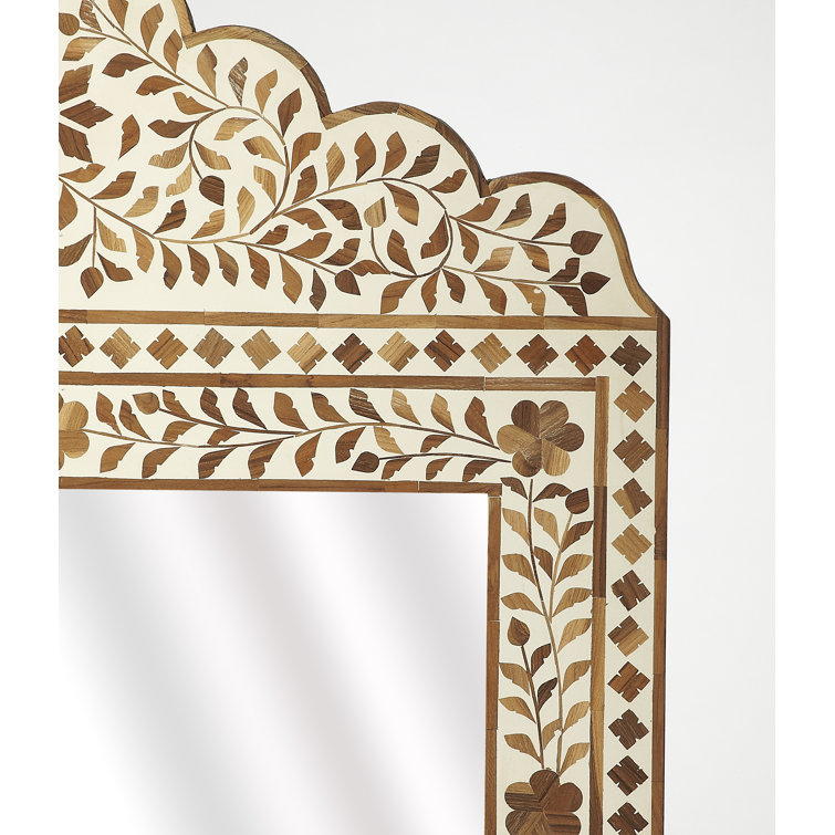 Vivienne Teak and White Bone Inlay 129" Artisan Wall Mirror