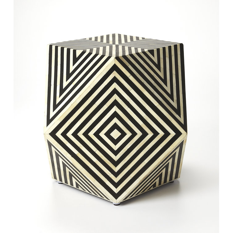 Round Natural Wood and Stone Inlay Side Table
