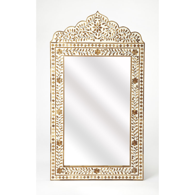 Vivienne Teak and White Bone Inlay 129" Artisan Wall Mirror