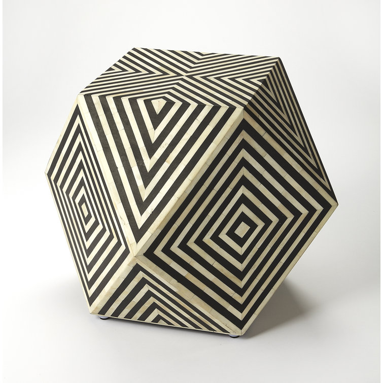 Round Natural Wood and Stone Inlay Side Table