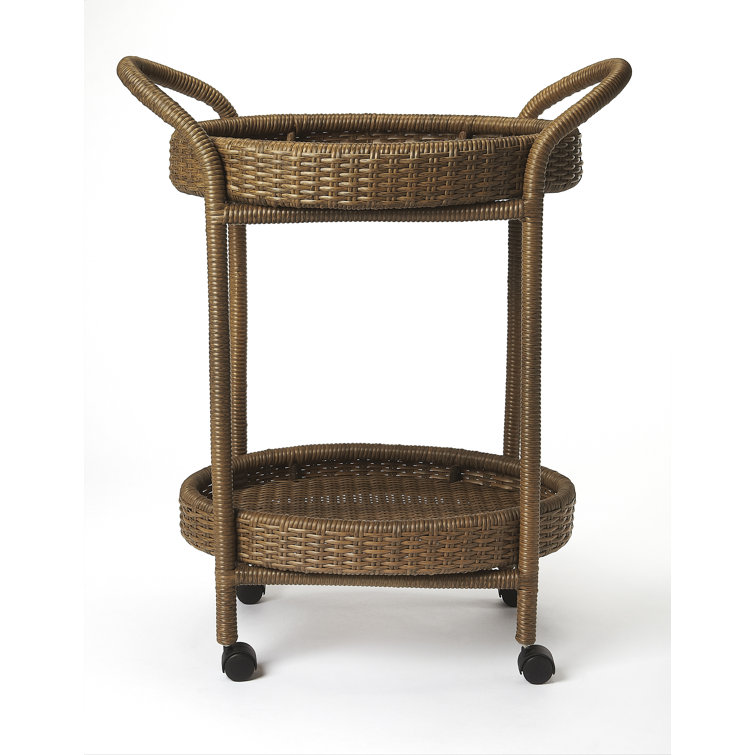 Brown Oval Rattan Bar Cart with Storage