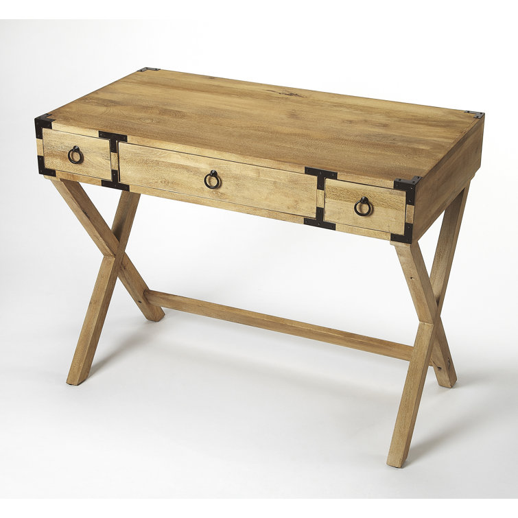 Butler Loft Glossy White Campaign Writing Desk with Dark Bronze Accents