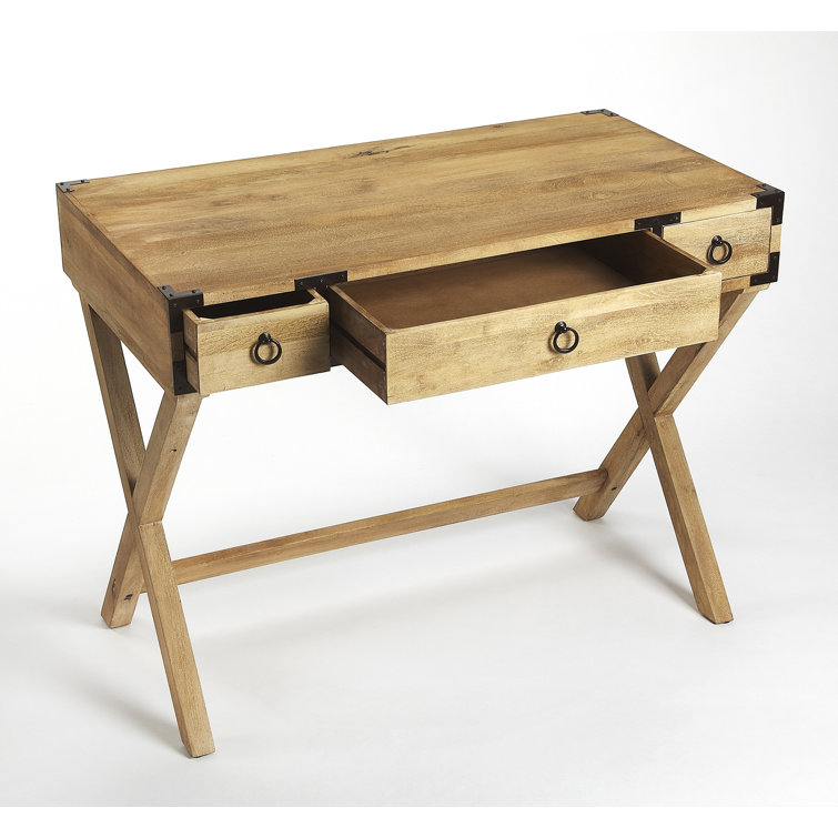 Butler Loft Glossy White Campaign Writing Desk with Dark Bronze Accents