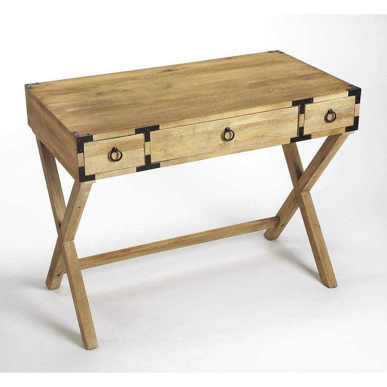 Butler Loft Glossy White Campaign Writing Desk with Dark Bronze Accents