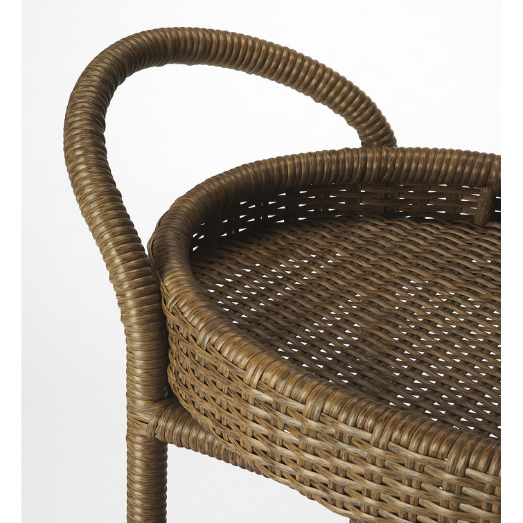 Brown Oval Rattan Bar Cart with Storage