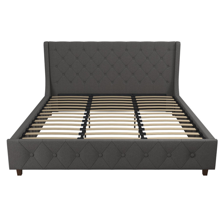 King Gray Linen Tufted Upholstered Bed with Metal Frame