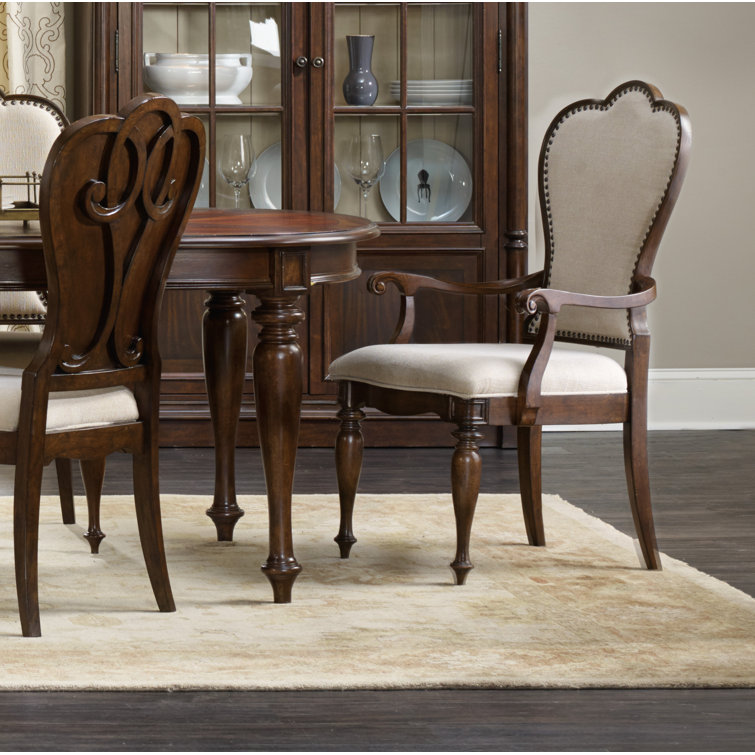 Leesburg Traditional Beige Upholstered Arm Chair with Wood Frame