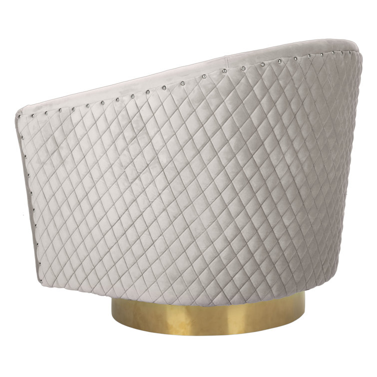 Transitional Pale Taupe Velvet Swivel Barrel Chair with Gold Legs