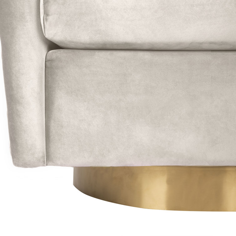 Transitional Pale Taupe Velvet Swivel Barrel Chair with Gold Legs