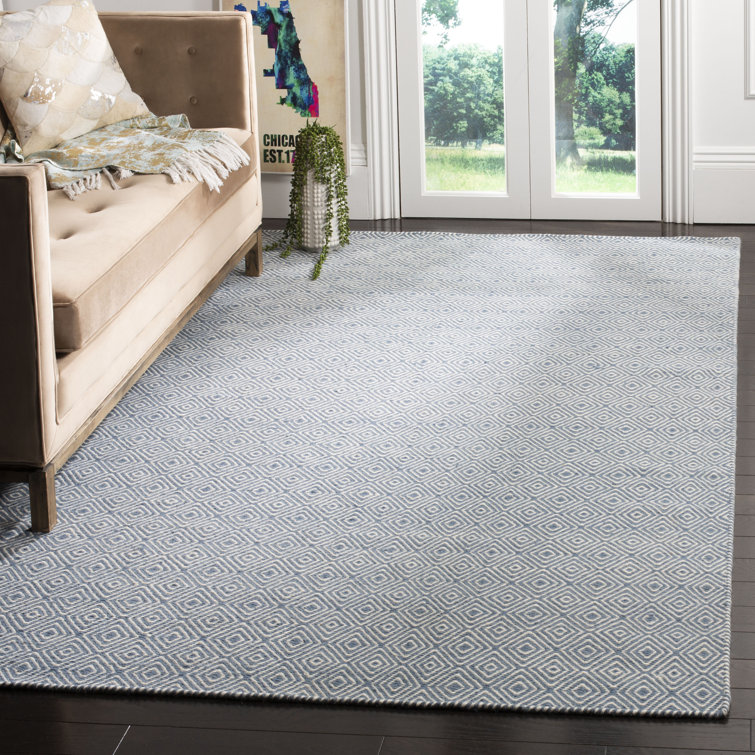 Handwoven Diamond Oasis 9' x 12' Blue/Ivory Wool Area Rug