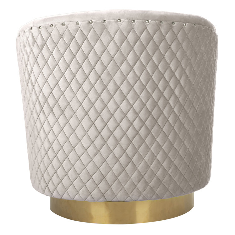 Transitional Pale Taupe Velvet Swivel Barrel Chair with Gold Legs