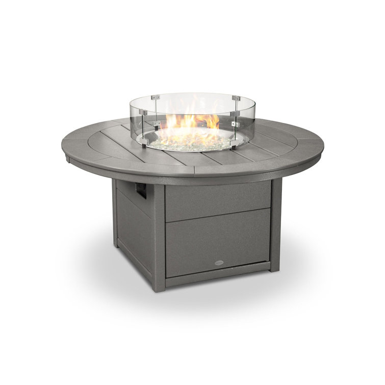 Slate Grey Round 48" Gas Fire Pit Table with Glass Wind Guard