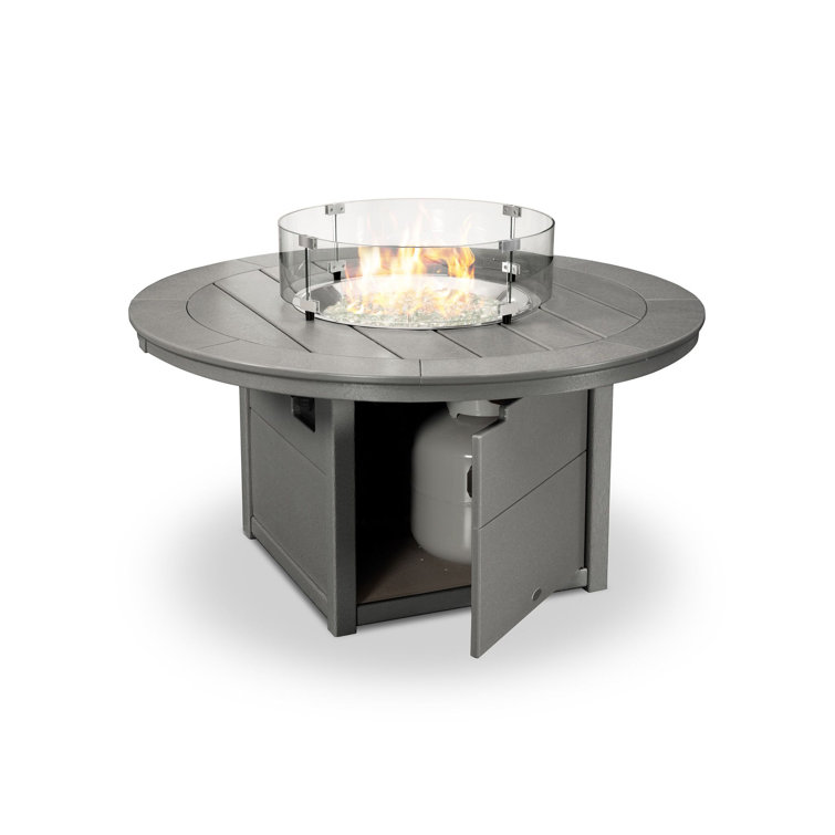 Slate Grey Round 48" Gas Fire Pit Table with Glass Wind Guard