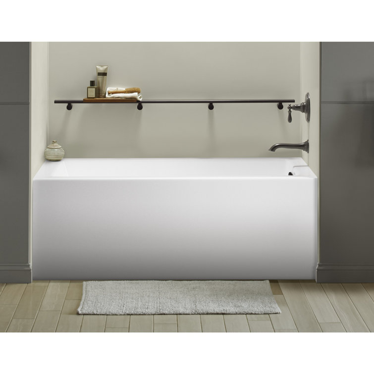 White Acrylic 60" Rectangular Alcove Soaking Bathtub with Slotted Overflow