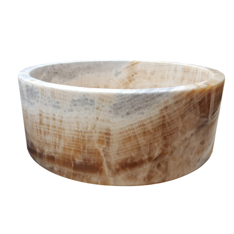 Honey Onyx Circular Stone Vessel Bathroom Sink, 16 inches