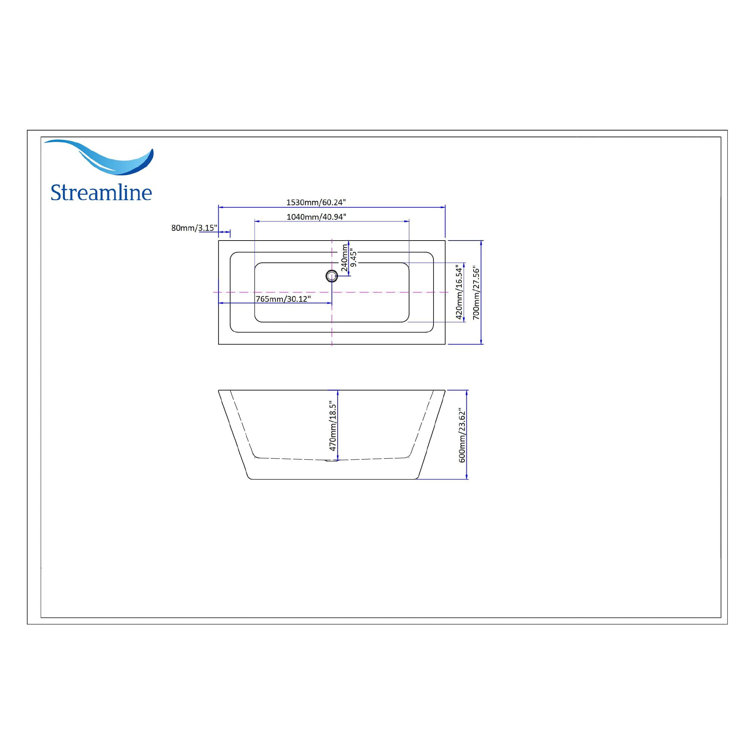60" White Acrylic Freestanding Soaking Bathtub with Chrome Drain