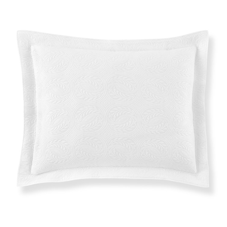 Elegant Vine Embroidered King Sham in Luxurious White Cotton