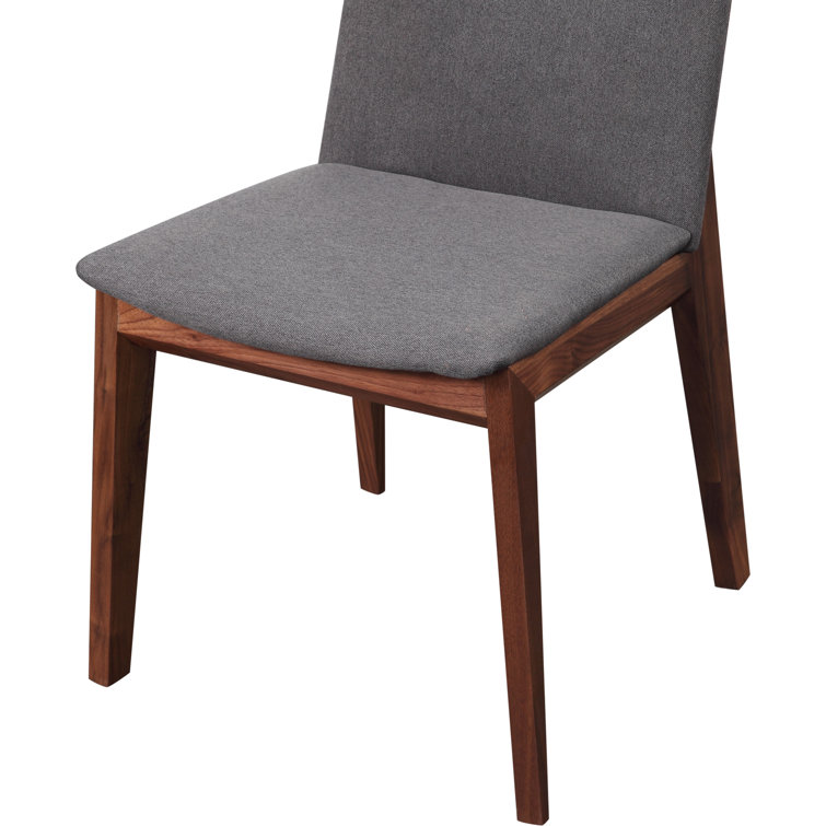 Gray Velvet and Brown Solid Wood Upholstered Side Chair