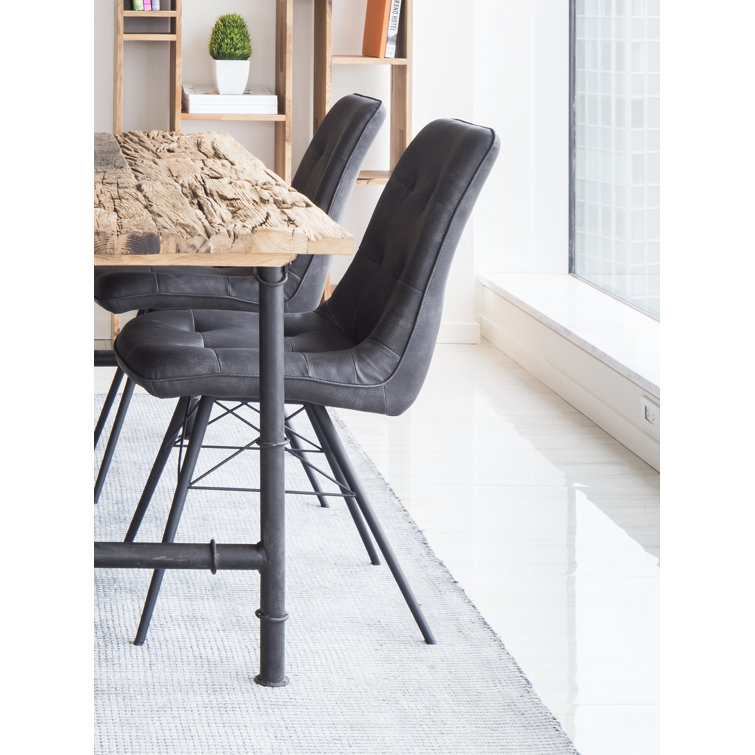 Aiello Gray Faux Leather Upholstered Side Chair with Latticed Metal Legs