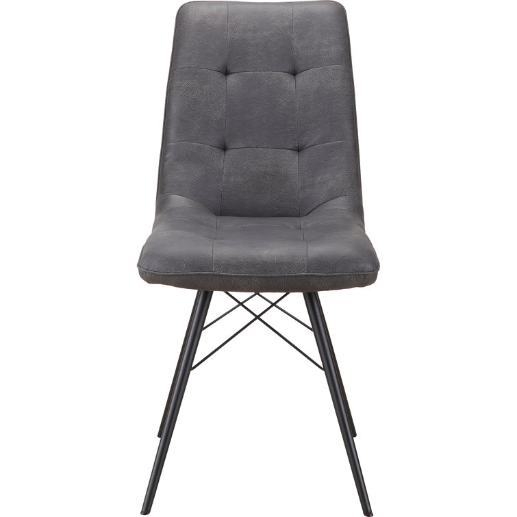 Aiello Gray Faux Leather Upholstered Side Chair with Latticed Metal Legs