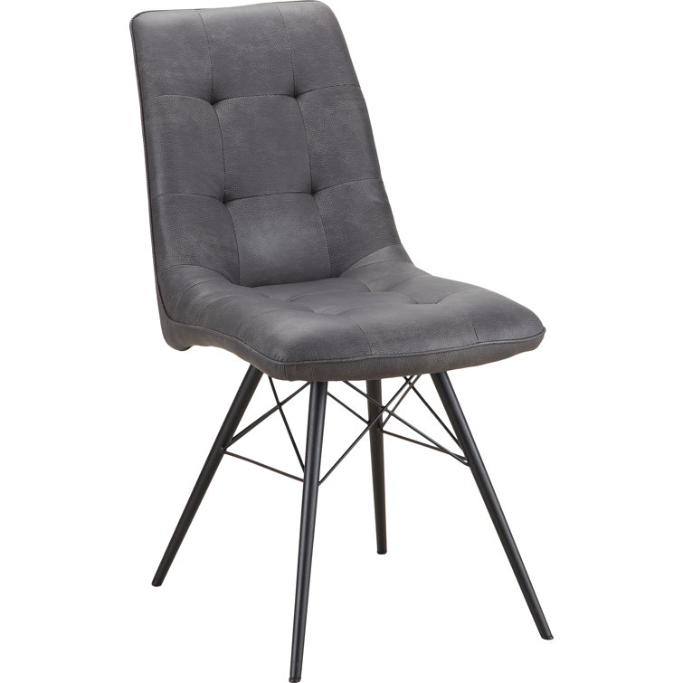 Aiello Gray Faux Leather Upholstered Side Chair with Latticed Metal Legs