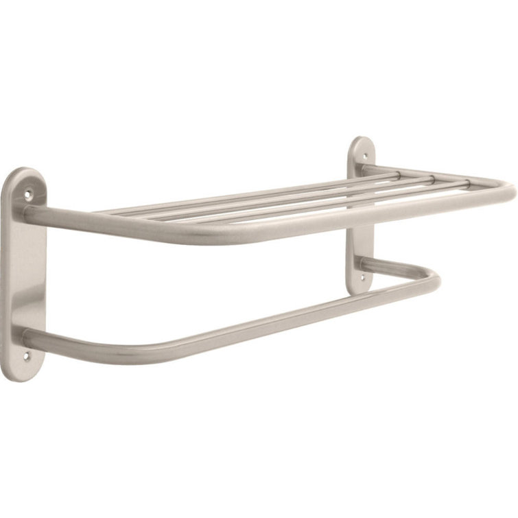 Satin Nickel Wall Mounted Towel Shelf with Bar