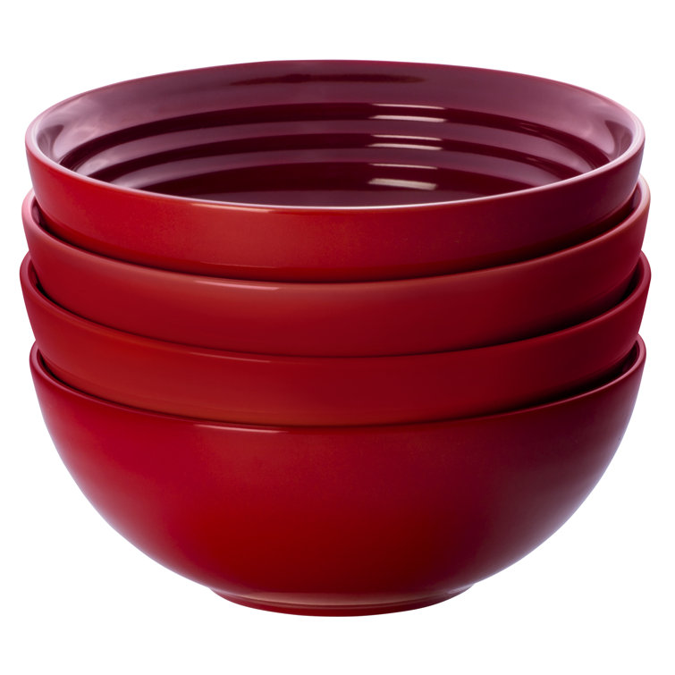 Cerise Red 8.5" Ceramic Soup and Salad Bowls, Set of 4