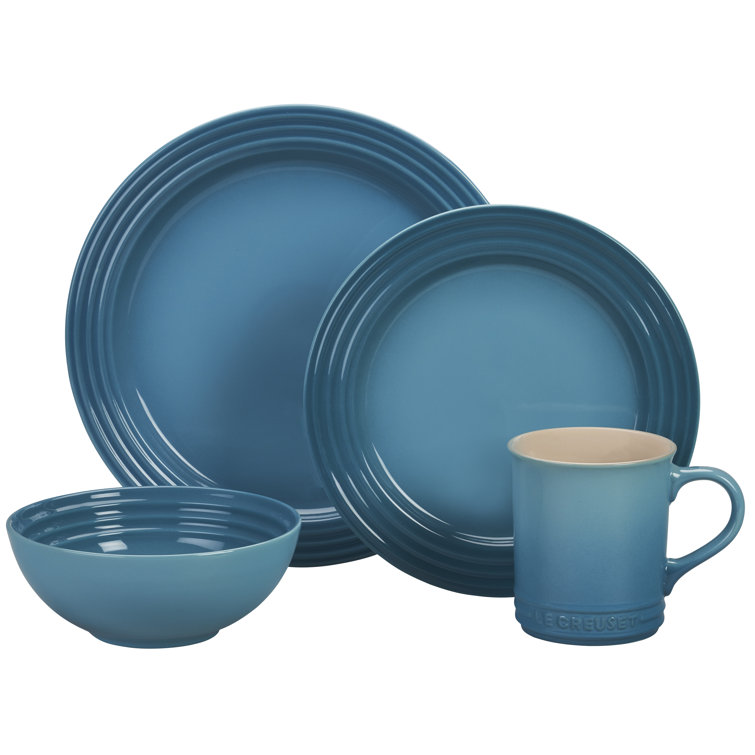 Caribbean Blue Ceramic 16-Piece Dinnerware Set, Service for 4