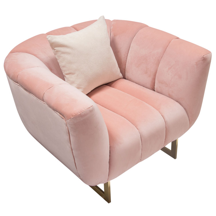 Blush Pink Velvet Barrel Armchair with Gold Legs