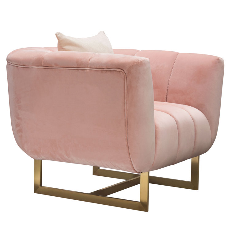 Blush Pink Velvet Barrel Armchair with Gold Legs