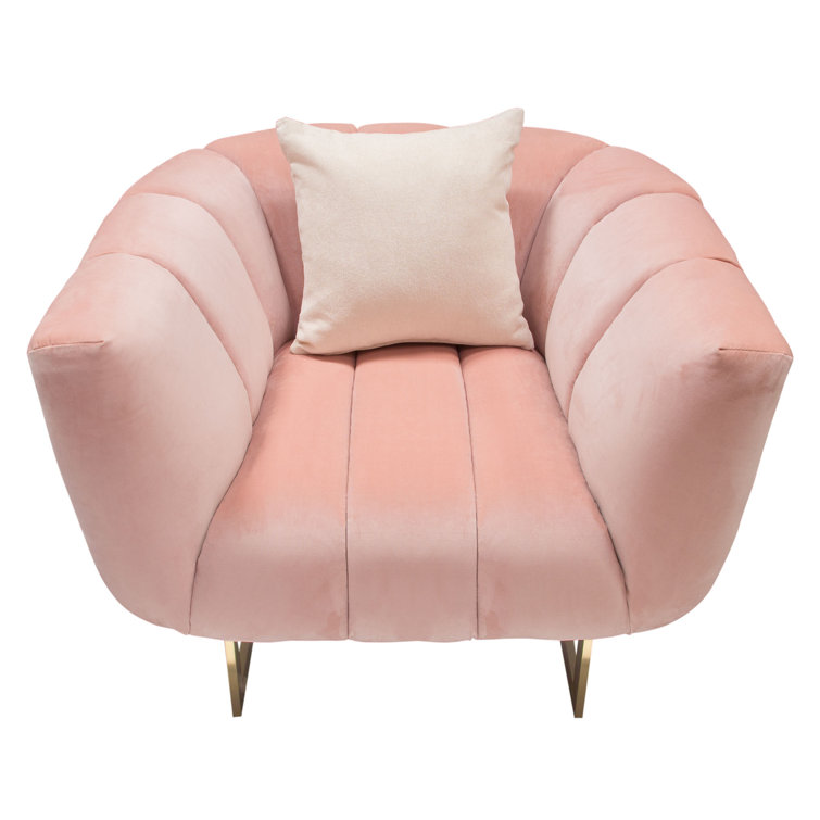 Blush Pink Velvet Barrel Armchair with Gold Legs