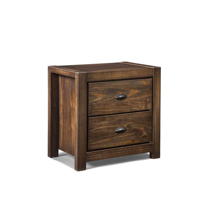 Rustic Walnut Solid Pine 2-Drawer Nightstand