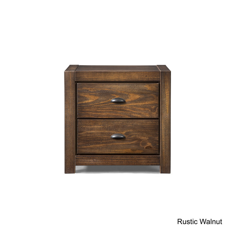 Rustic Walnut Solid Pine 2-Drawer Nightstand