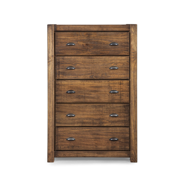 Rustic Walnut Solid Wood 5-Drawer Chest with Deep Drawers