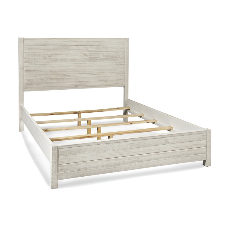 Rustic Off-White Solid Pine Wood Full Panel Bed