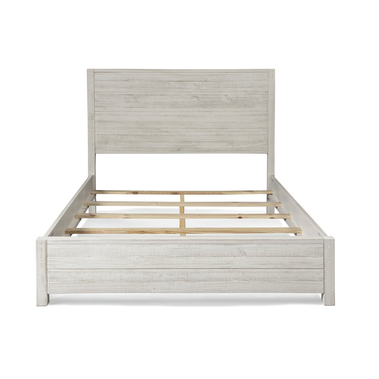Rustic Off-White Solid Pine Wood Full Panel Bed