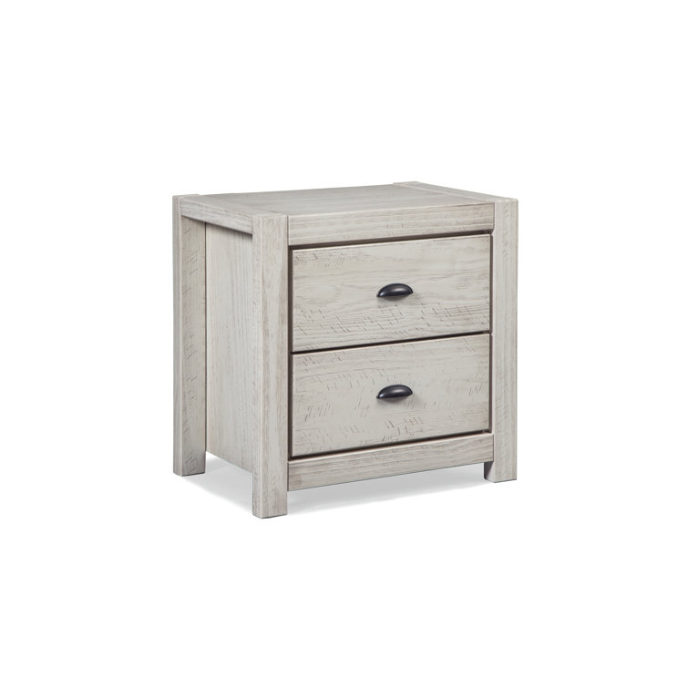 Rustic Off-White Solid Pine 2-Drawer Nightstand