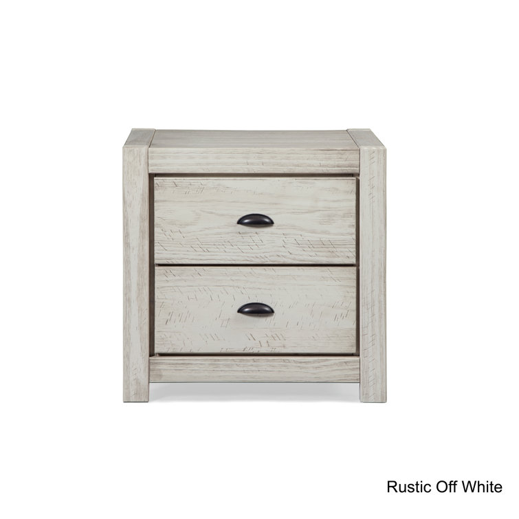 Rustic Off-White Solid Pine 2-Drawer Nightstand