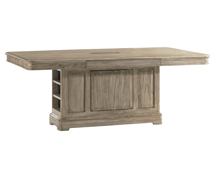 Beige Transitional Wood Rectangular Dining Table with Media Charging Station