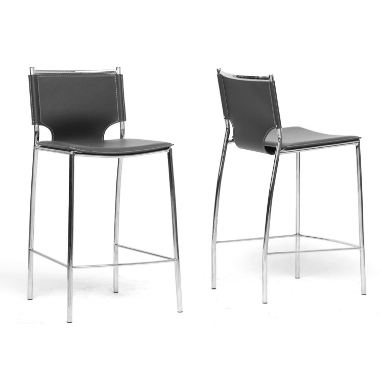 Montclare 26" Black Bonded Leather & Chrome Counter Stool - Set of 2