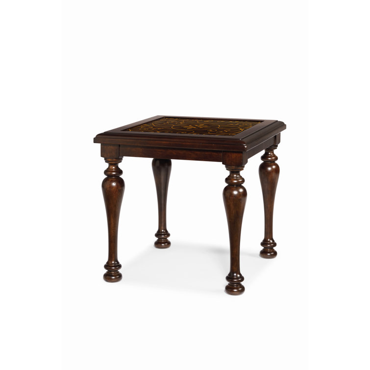 Valencia Traditional Brown Wood & Metal End Table with Embossed Inset