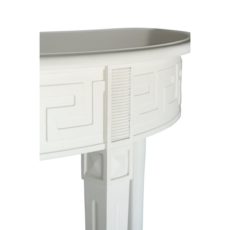 Athena Ivory Mango Wood Demilune Console Table with Greek Key Detail