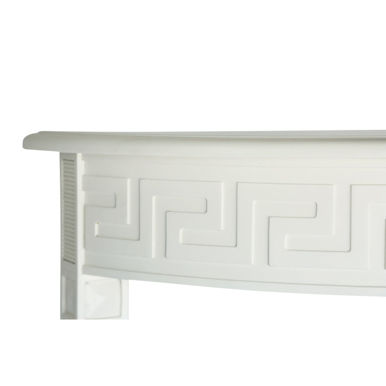 Athena Ivory Mango Wood Demilune Console Table with Greek Key Detail