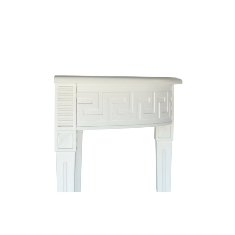 Athena Ivory Mango Wood Demilune Console Table with Greek Key Detail