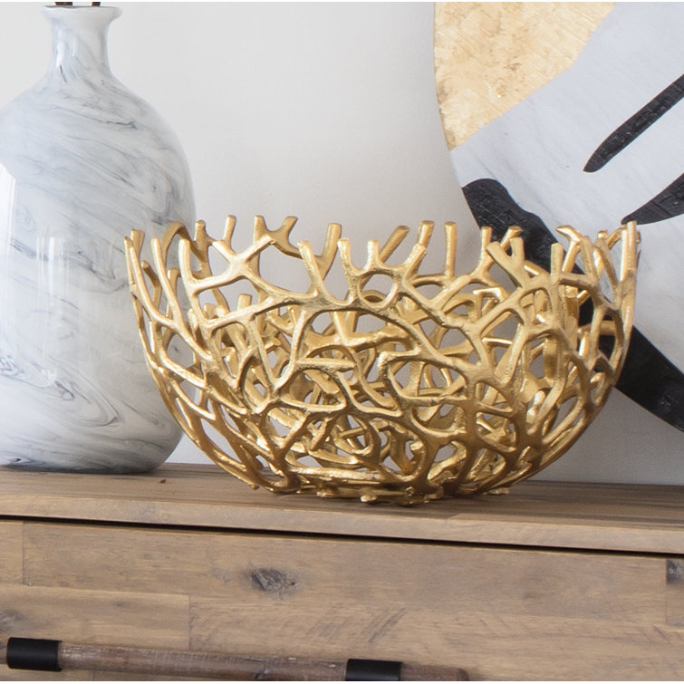 Gold Aluminum Contemporary Decorative Bowl Set of Two