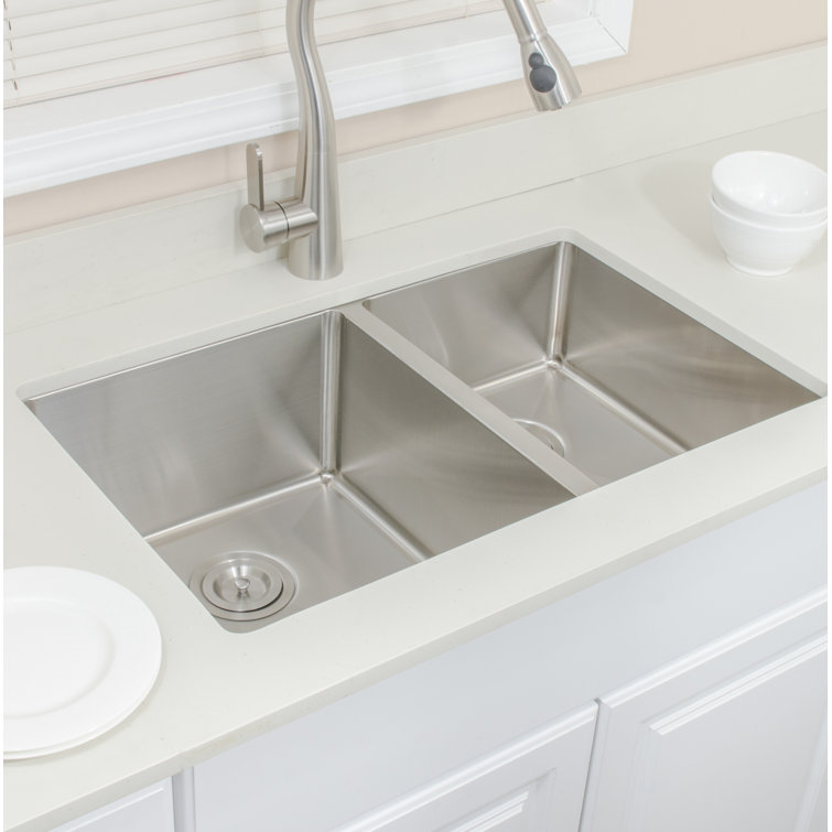 30'' Matte Stainless Steel Undermount Double Bowl Kitchen Sink