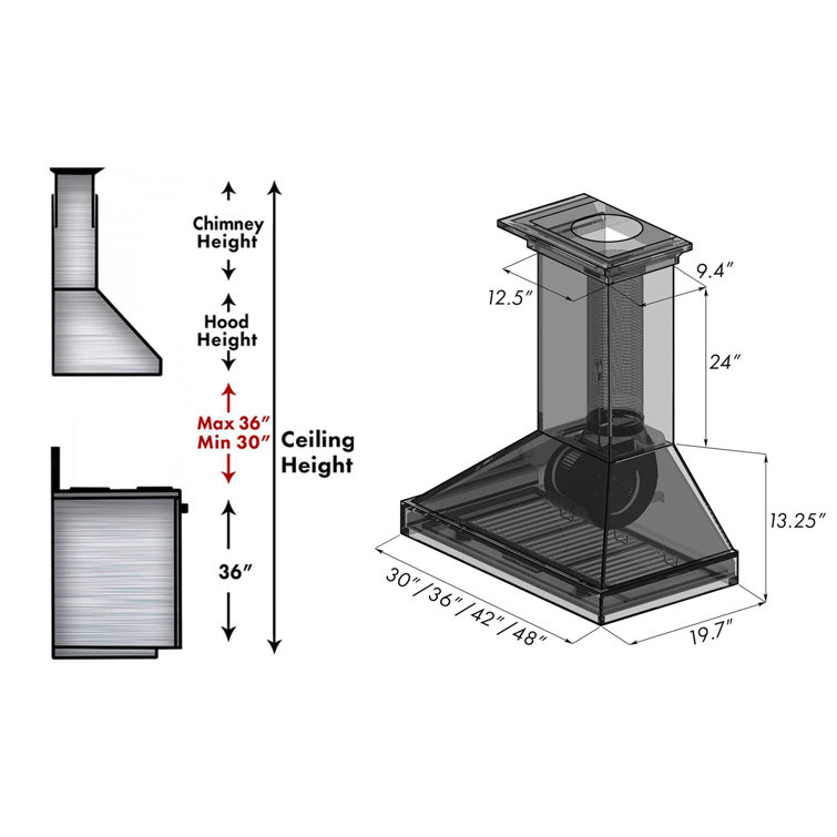 30" Walnut and Black Convertible Wall Mount Range Hood