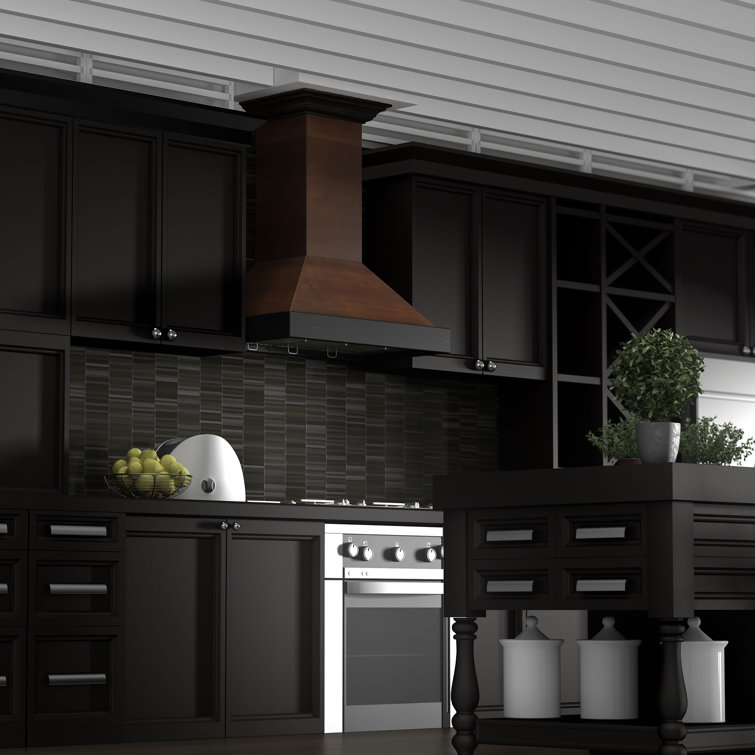 30" Walnut and Black Convertible Wall Mount Range Hood
