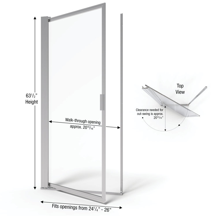Sopora Chrome Framed Pivot Shower Door with Rain Glass
